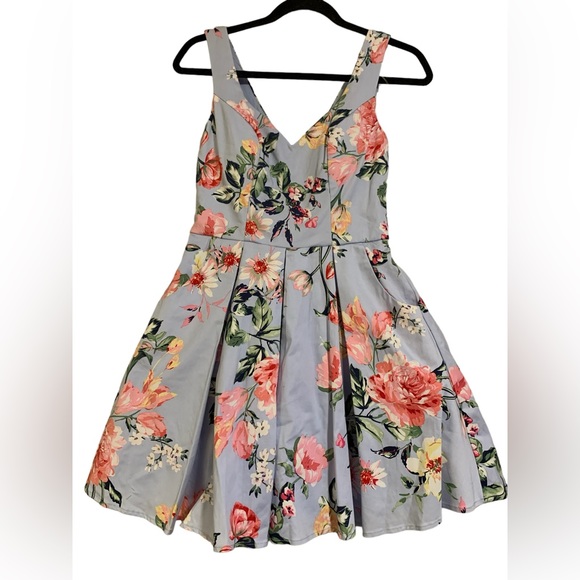 Trixxi Blue Floral Dress blue v neck with tulle women’s size 3 y2k delicate - Picture 1 of 10